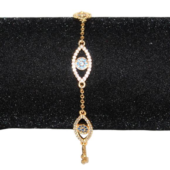 Evil Eye Nazar Bracelet Gold Tone w/ Crystals - Picture 3 of 7
